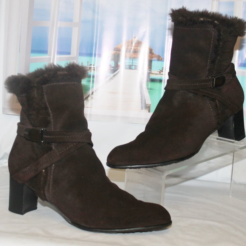 $598 Stuart Weitzman Jodfur Fur & Suede Fur Lined Bootie Ankle Boots Sz 6